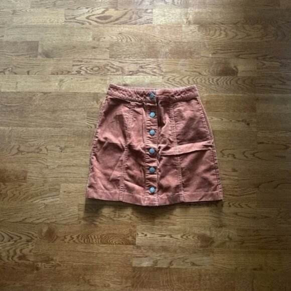 Miss Selfridge Corduroy Skirt High Rise Waist Mini Button Front Burnt Orange 2 - Picture 3 of 4